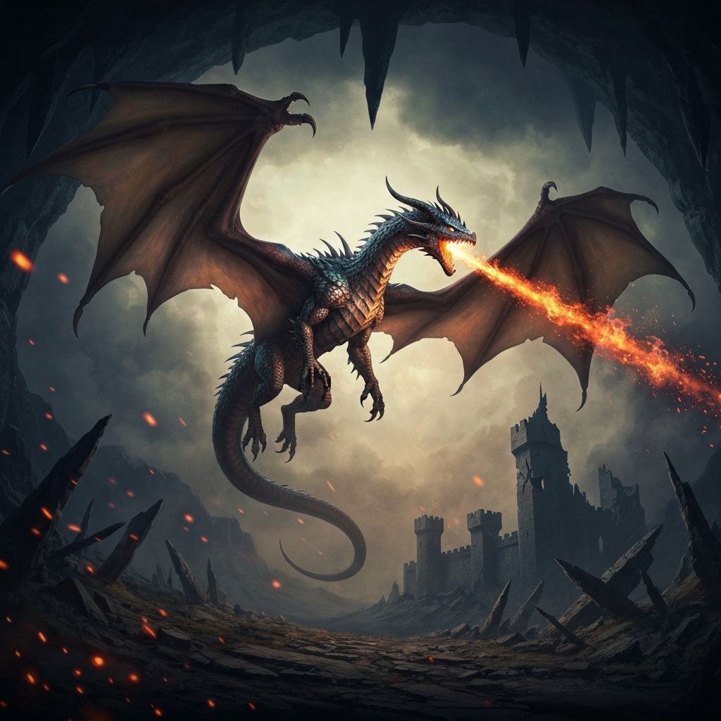 Epic dragon in flames