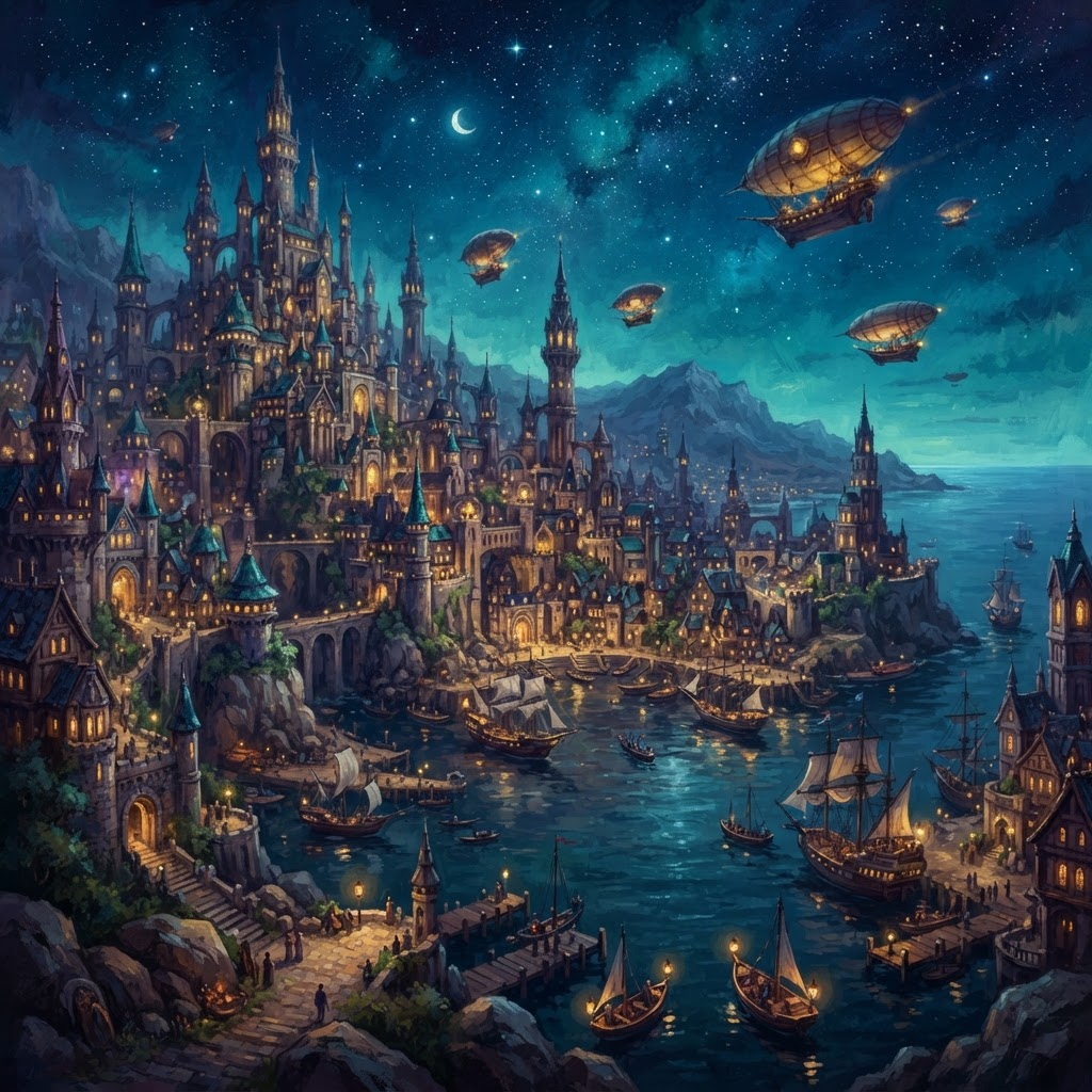 Spires of the Starlit Harbor